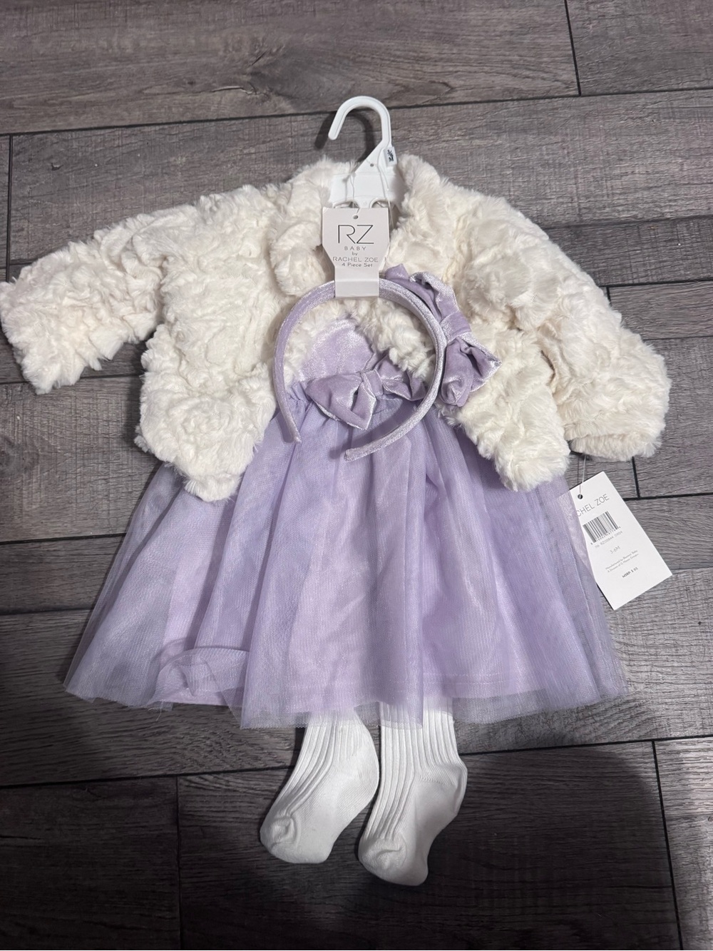 Rachel Zoe Lilac Tulle Dress with Cream Faux Fur Jacket and Headband